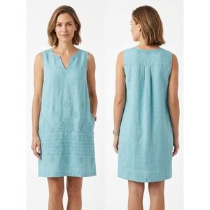 Artisan NY Womens XL Turquoise Blue 100% Linen Embroidered Sleeveless ShiftDress